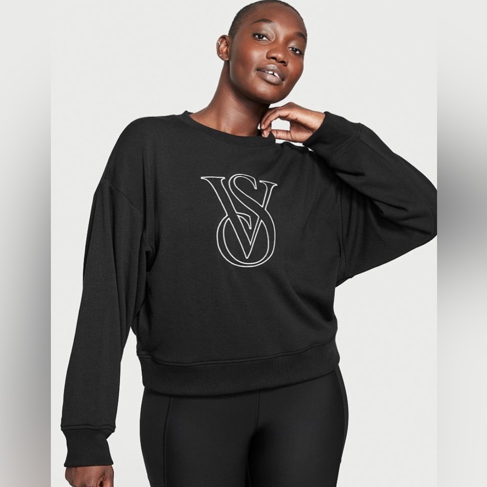 Victoria secret embroidered black crewneck. Have size large and medium. NWT